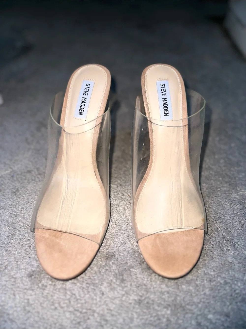 Steve Madden Evolve Clear PVC Wedge Sandals with Nude Footbed